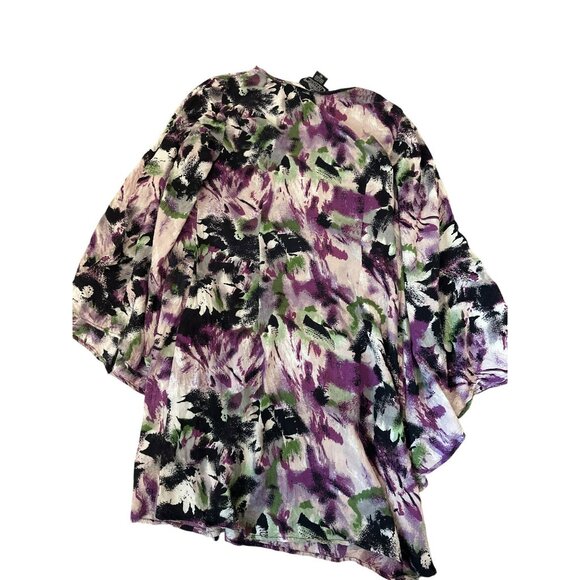 Angie Womens Medium Floral Bell Sleeve Top Peasant Whimsigoth Purple Black - Picture 4 of 4